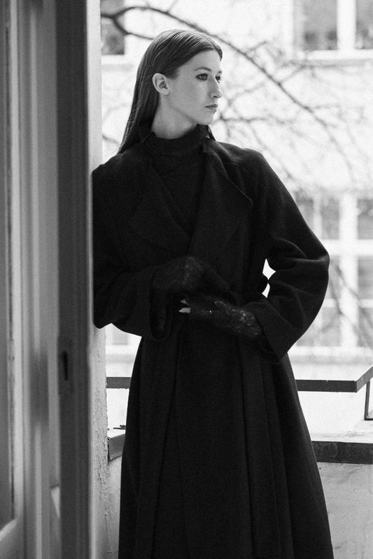 Versatile Wool Coat with Attached Scarf