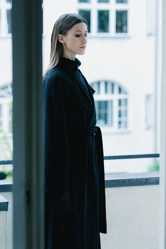 Versatile Wool Coat with Attached Scarf