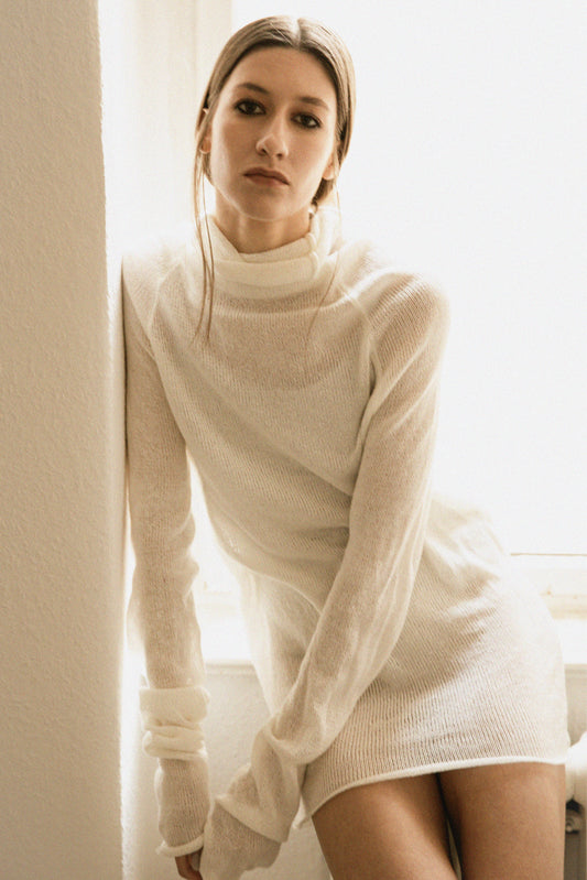 See-Through Knitted Top with Extra-Long Sleeves